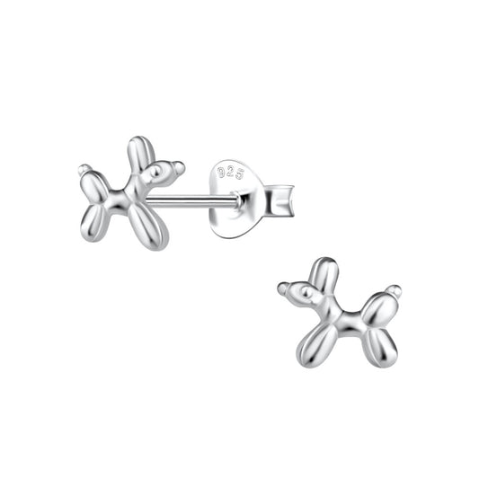 Silver Balloon Dog Stud Earrings - 925 Sterling Silver Women's Jewelry