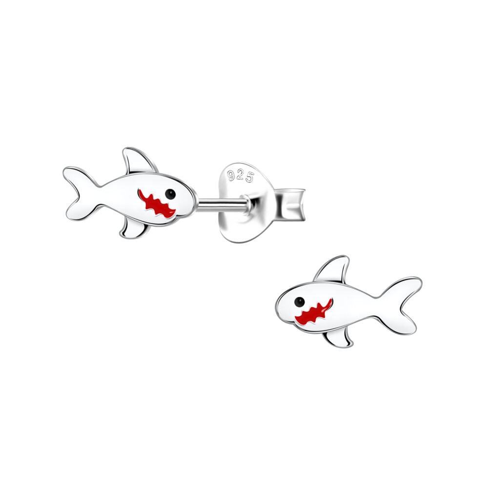 Silver Shark Stud Earrings - 925 Sterling Silver Women's Jewelry