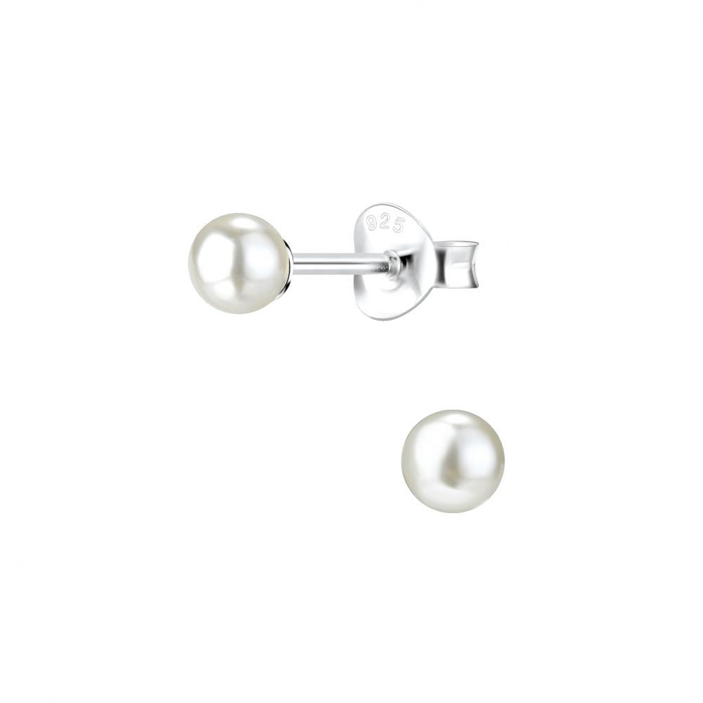 4mm Pearl Silver Stud Earrings - White - 925 Sterling Silver Women's Jewelry