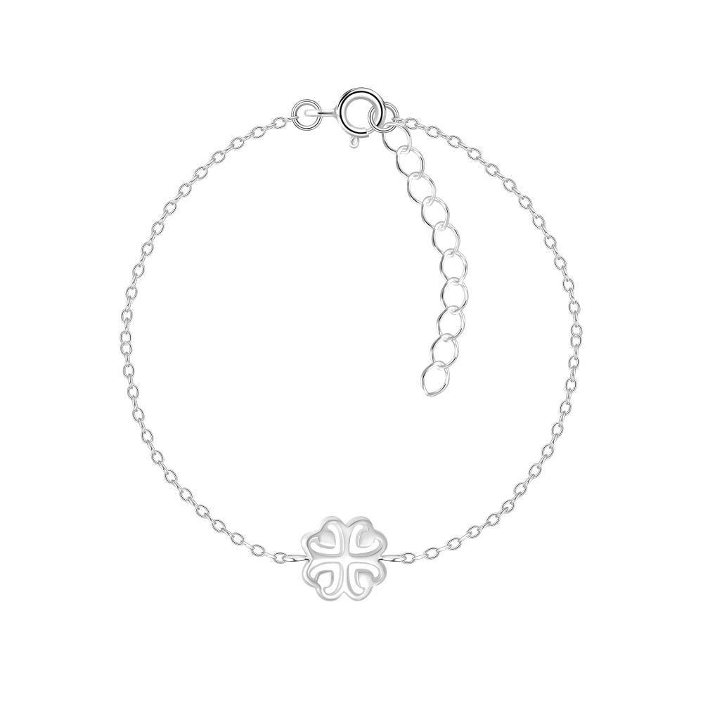 Silver Clover Bracelet - 7 Inches - 925 Sterling Silver