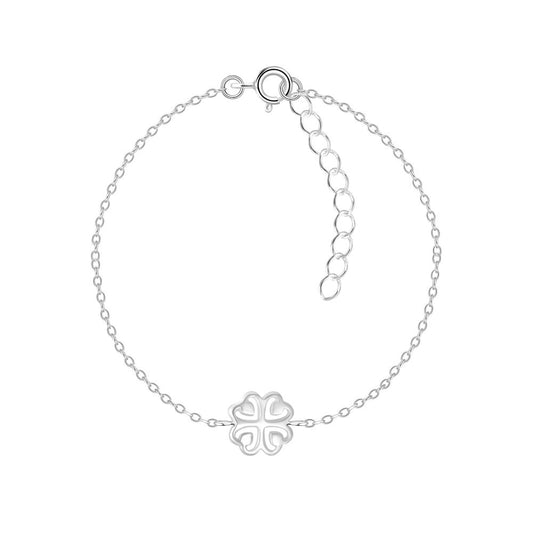 Silver Clover Bracelet - 7 Inches - 925 Sterling Silver