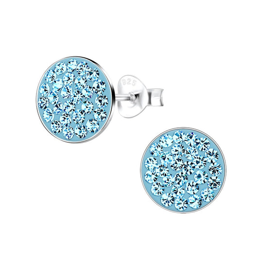 Silver Round Stud Earrings - Aqua Bohemica - 925 Sterling Silver Women's Jewelry