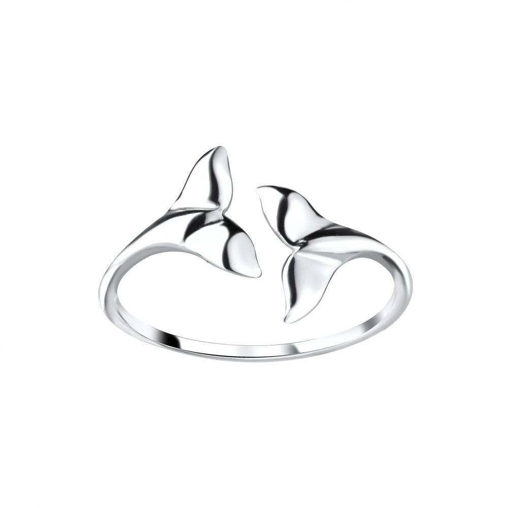 Silver Whale Tail Open Ring - Size 9 - 925 Sterling Silver Women's Jewelry