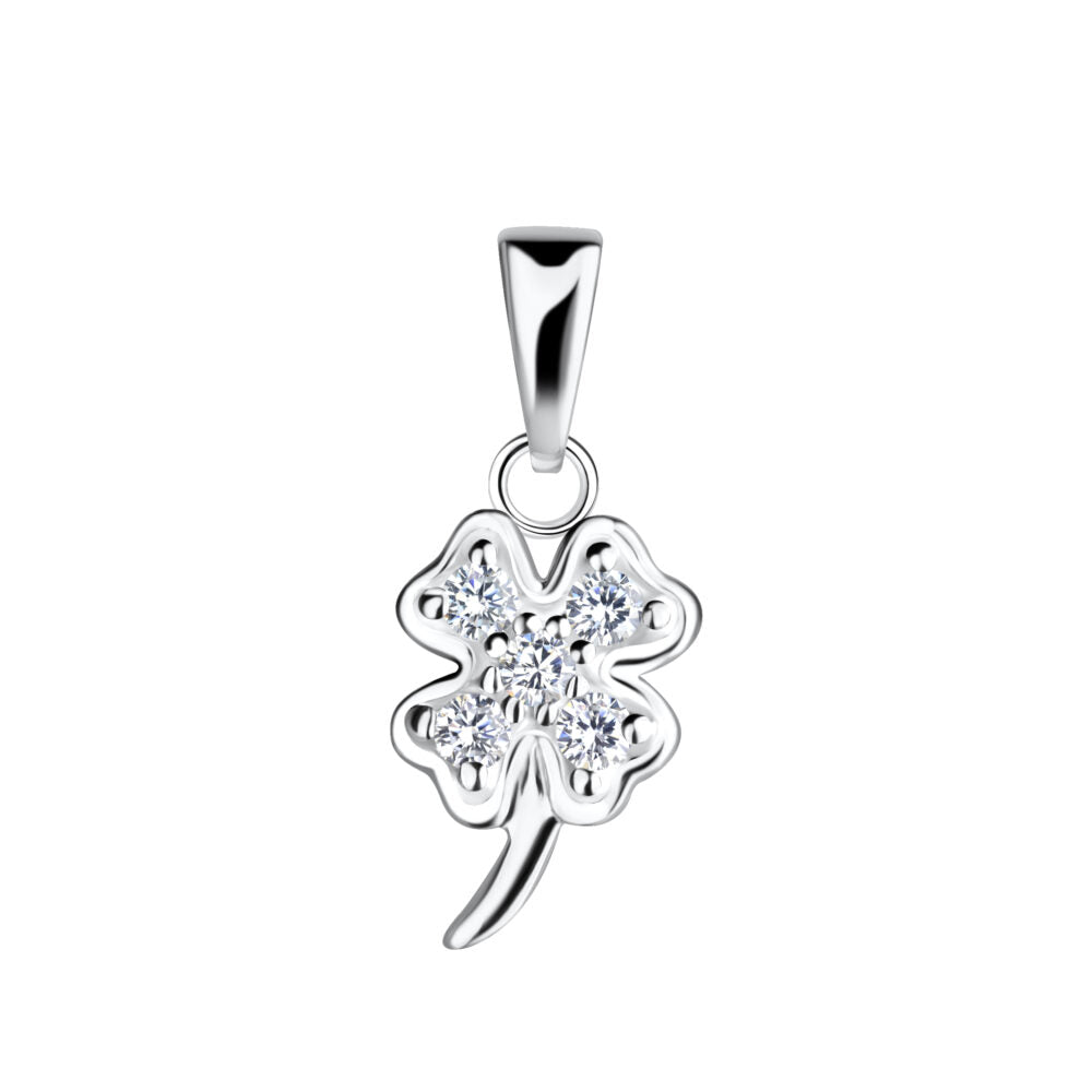 Silver Clover Pendant - White - 925 Sterling Silver Women's Jewelry