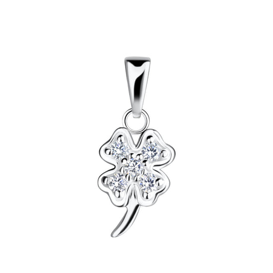 Silver Clover Pendant - White - 925 Sterling Silver Women's Jewelry