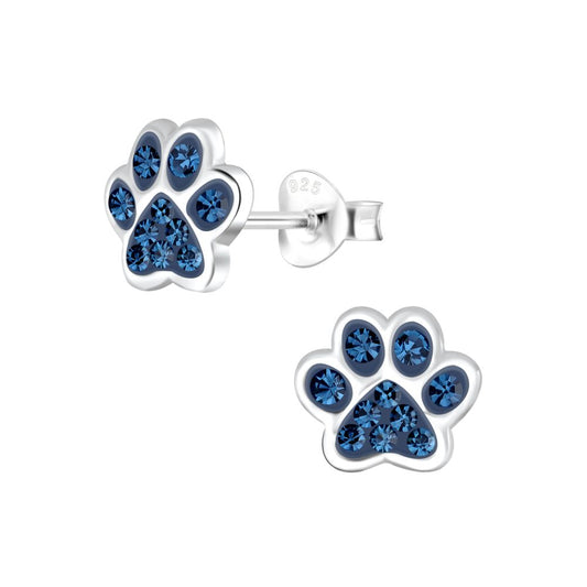 Paw Print Stud Earrings - Montana Blue - 8mm - 925 Sterling Silver