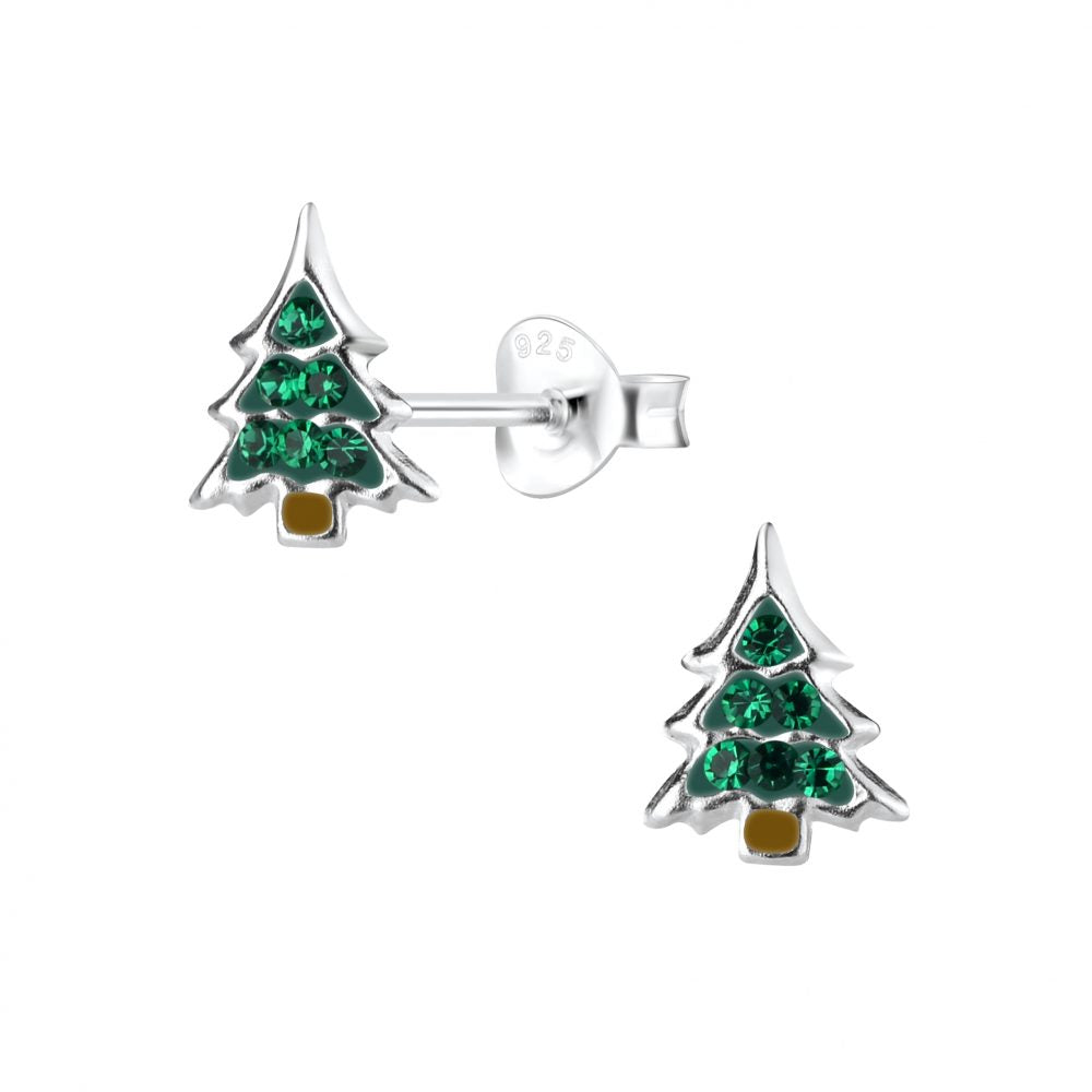 Christmas Pine Tree Stud Earrings - 925 Sterling Silver Women's Jewelry