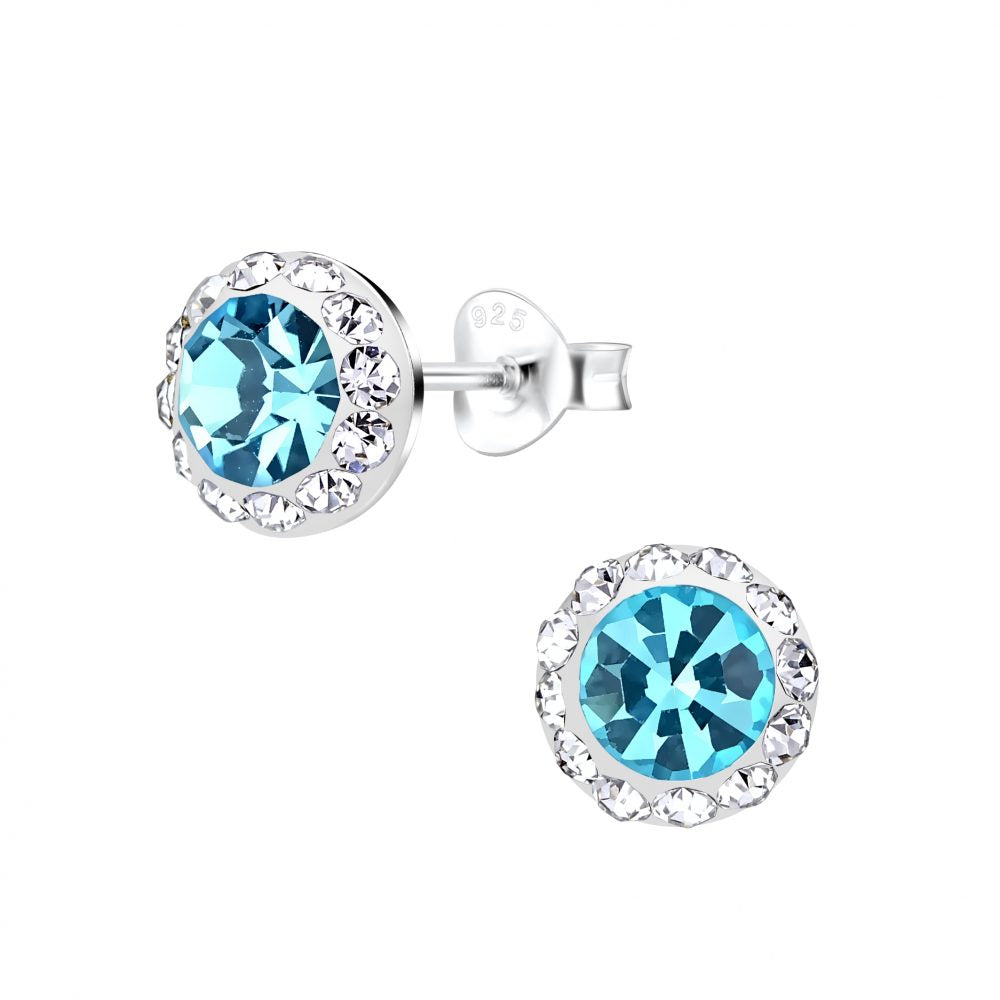 Teal Round Stud Earrings - 925 Sterling Silver Women's Jewelry