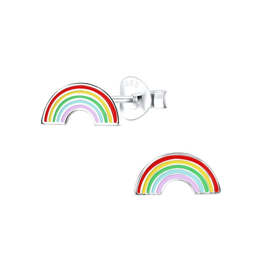 Silver Rainbow Stud Earrings - 925 Sterling Silver Women's Jewelry