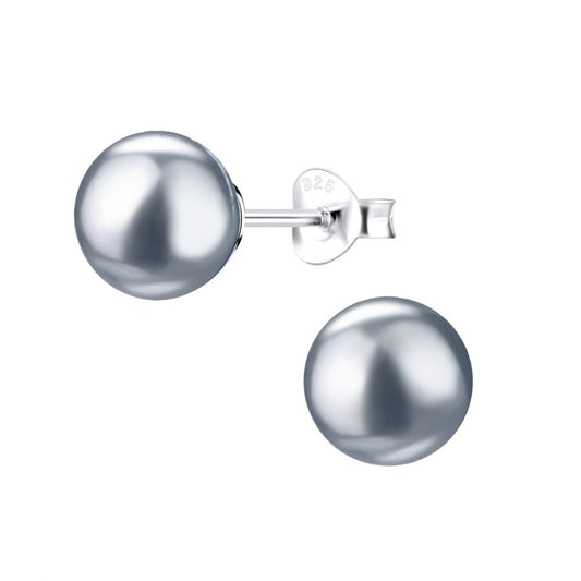 8mm Pearl Silver Stud Earrings - Dark Grey - 925 Sterling Silver Women's Jewelry