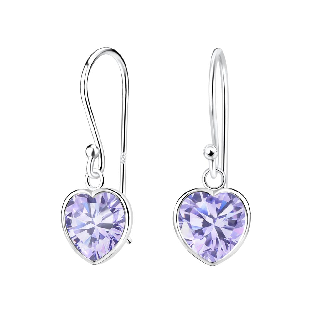 8mm Heart Cubic Zirconia Silver Earrings - Lavender - 925 Sterling Silver