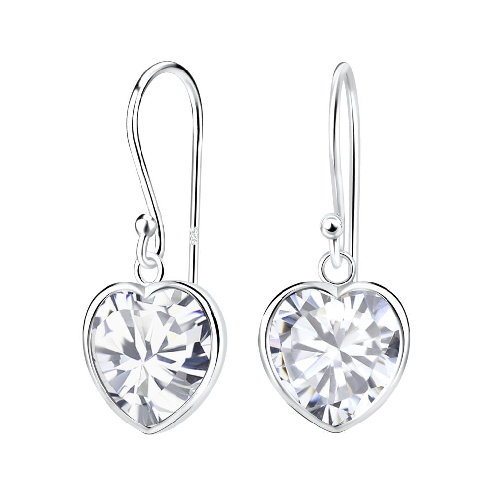 10mm Heart Cubic Ziconia Silver Earrings - White - 925 Sterling Silver Women's Jewelry