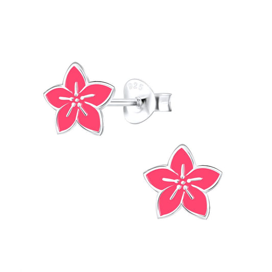 Pink Silver Flower Stud Earrings - 925 Sterling Silver Women's Jewelry