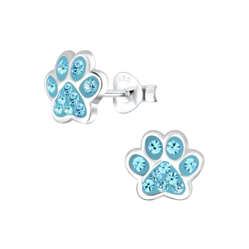 Silver Paw Print Stud Earrings - Aqua Bohemica - 925 Sterling Silver Women's Jewelry