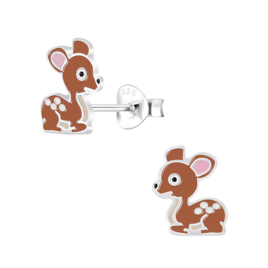 Silver Deer Stud Earrings - 925 Sterling Silver Women's Jewelry