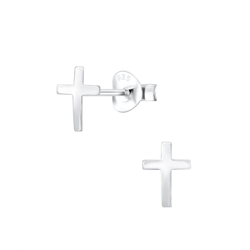 Silver Cross Stud Earrings - 925 Sterling Silver Women's Jewelry