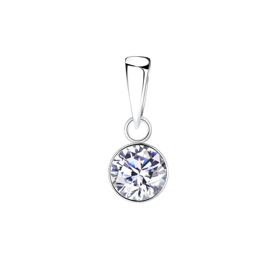 6mm Round Cubic Zirconia Silver Pendant - White - 925 Sterling Silver Women's Jewelry