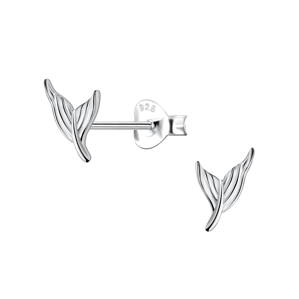 Silver Mermid Tail Stud Earrings - 925 Sterling Silver Women's Jewelry