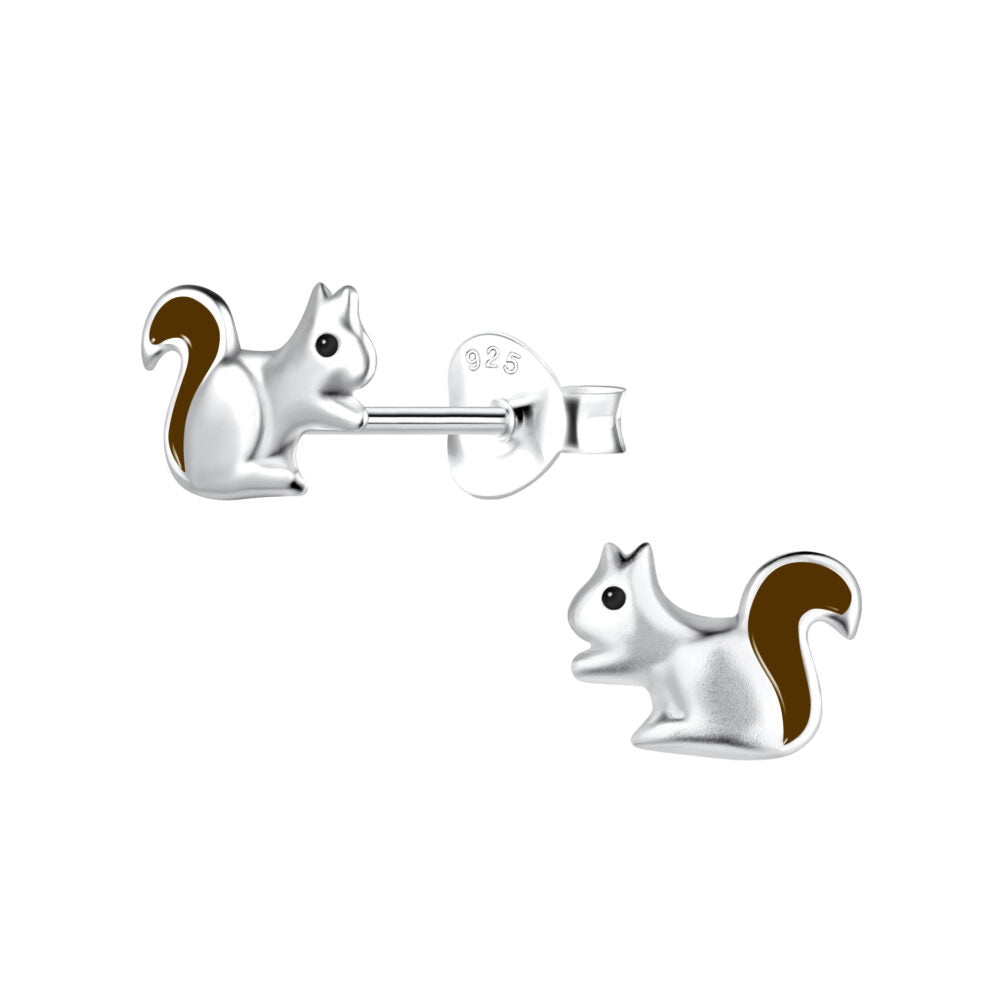 Silver Squirrel Stud Earrings - 925 Sterling Silver Women's Jewelry