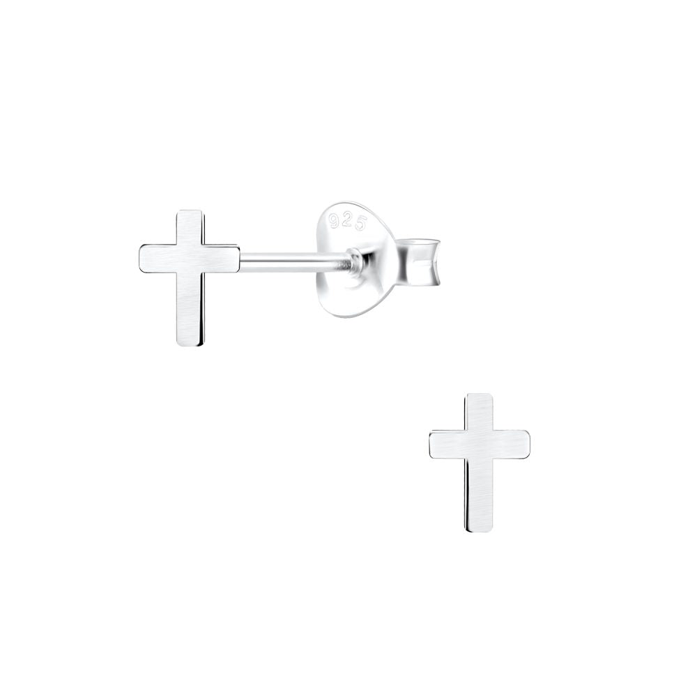 Silver Cross Stud Earrings - 925 Sterling Silver Women's Jewelry