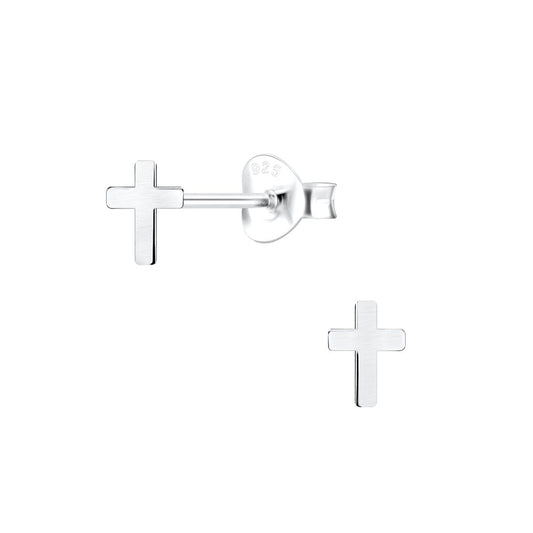 Silver Cross Stud Earrings - 925 Sterling Silver Women's Jewelry