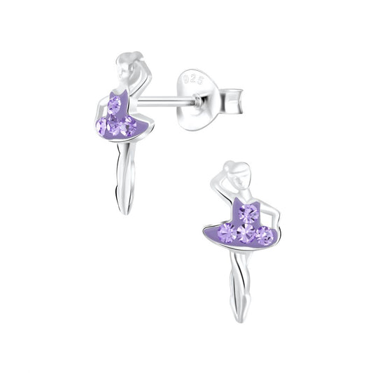 Silver Ballerina Stud Earrings - Violet - 925 Sterling Silver Women's Jewelry