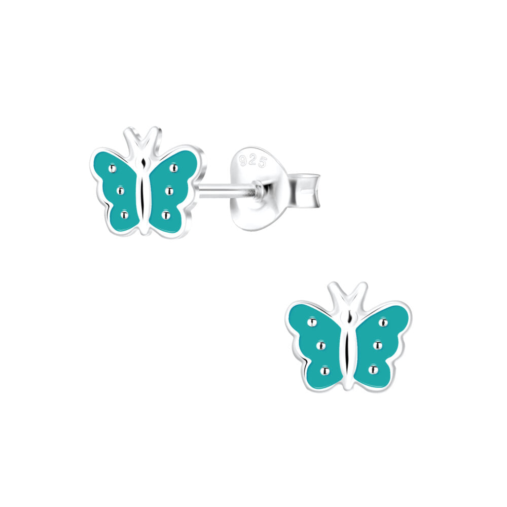 Teal Butterfly Stud Earrings - 925 Sterling Silver Women's Jewelry