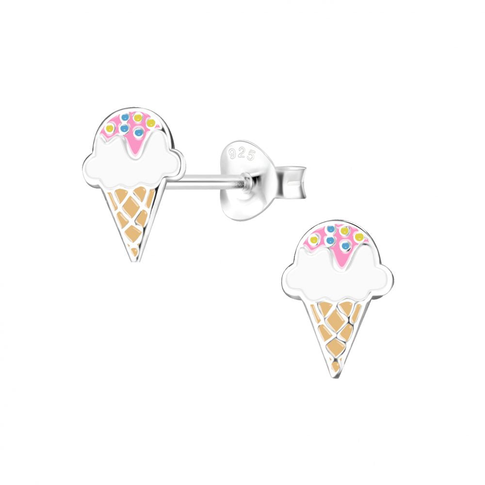 Silver Ice Cream Stud Earrings - 925 Sterling Silver Women's Jewelry