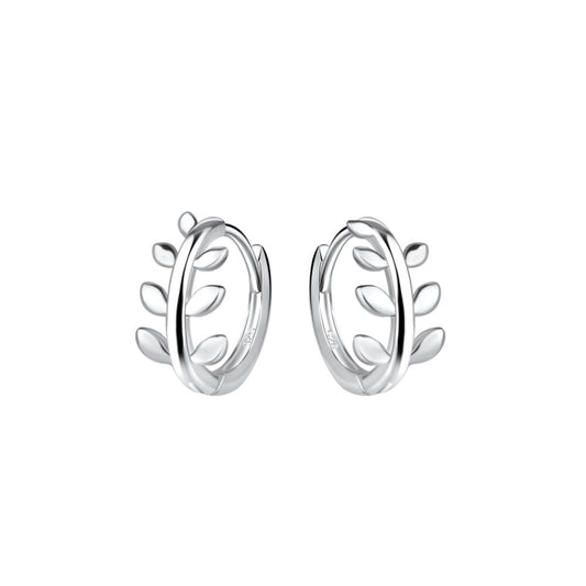 Olive Leaf Huggie Earrings - 10mm - 925 Sterling Silver