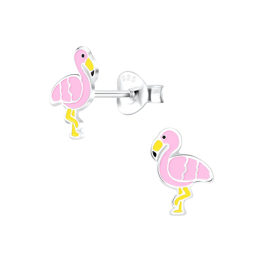 Pink Flamingo Stud Earrings - 925 Sterling Silver Women's Jewelry