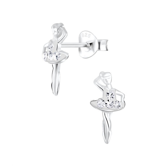 Silver Ballerina Stud Earrings - Crystal - 925 Sterling Silver Women's Jewelry