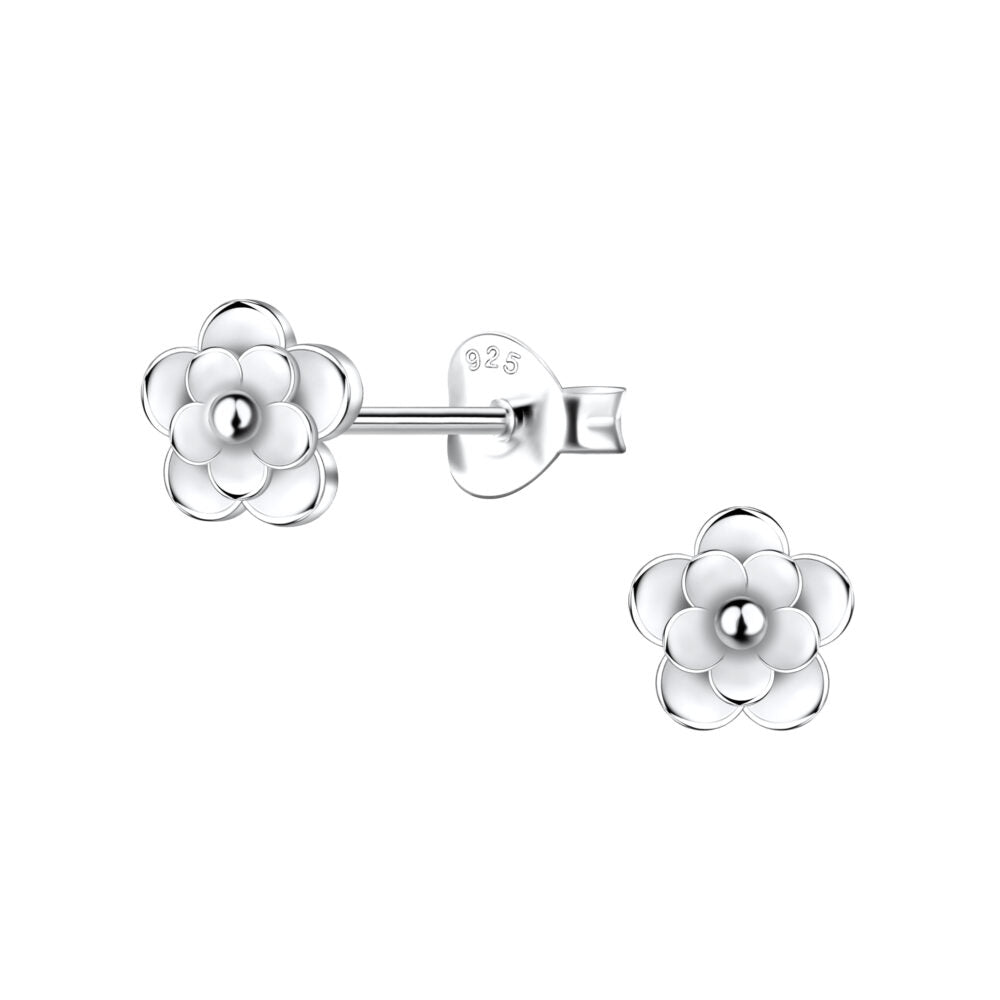 Silver Flower Stud Earrings - 925 Sterling Silver Women's Jewelry