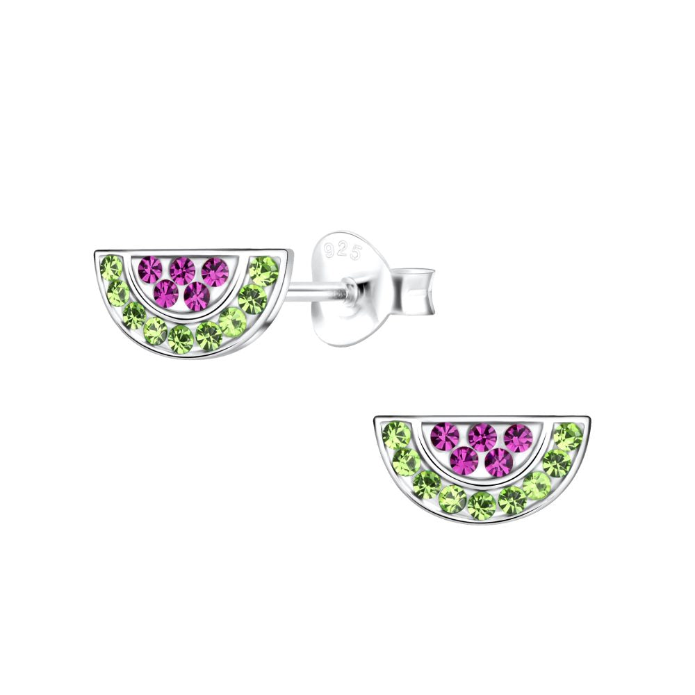 Watermelon Crystal Stud Earrings - 10mm - 925 Sterling Silver