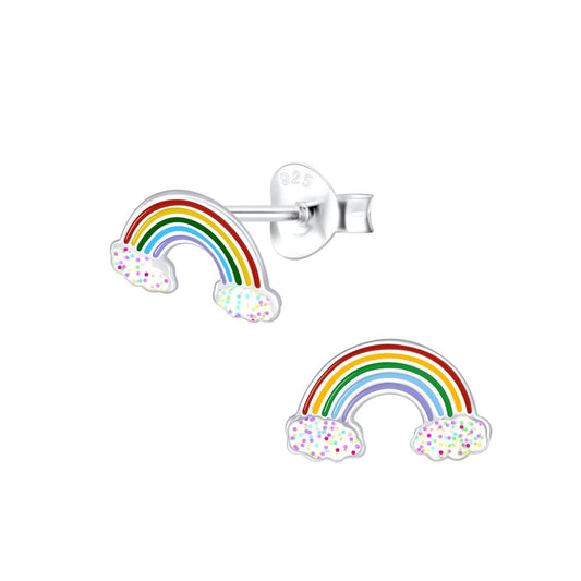 Rainbow Glitter Stud Earrings - 925 Sterling Silver