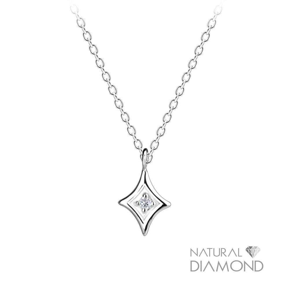 Silver Diamond Necklace With Natural Diamond - 925 Sterling Silver Women's Jewelry