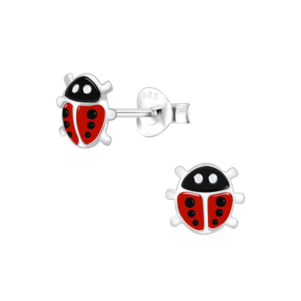 Classic Ladybug Stud Earrings - 925 Sterling Silver Women's Jewelry