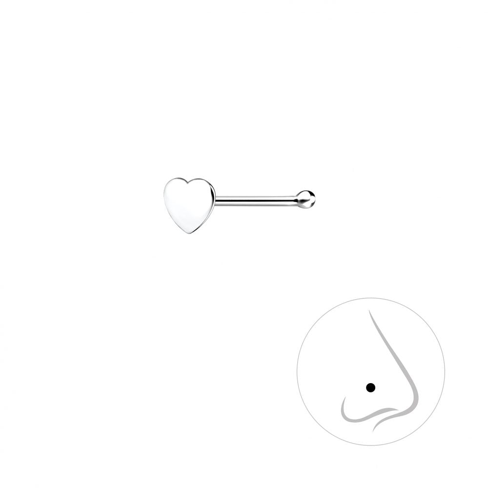 Silver Heart Nose Stud With Ball - 925 Sterling Silver Women's Jewelry