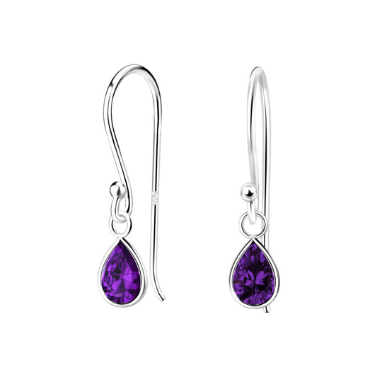 4X6mm Pear Cubic Zirconia Silver Earrings - Amethyst - 925 Sterling Silver Women's Jewelry