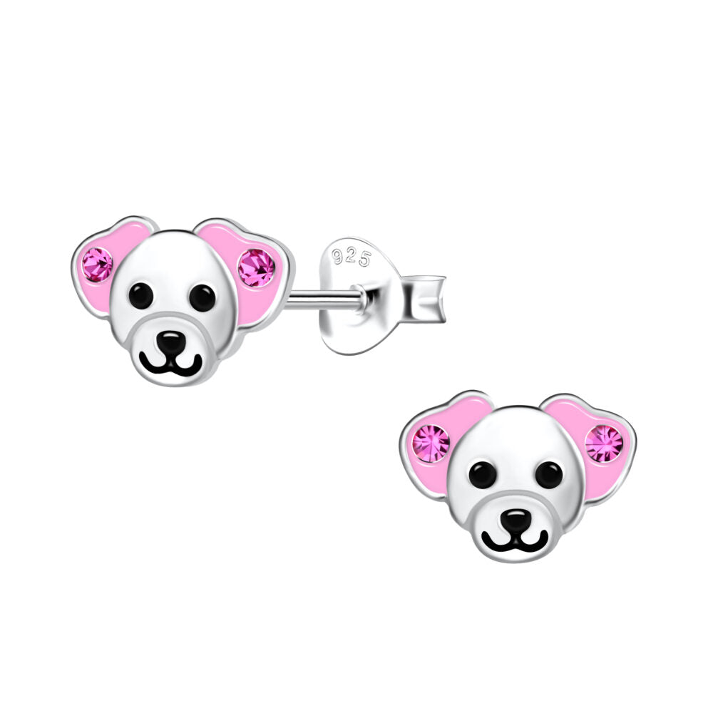 Silver Dog Stud Earrings - 925 Sterling Silver Women's Jewelry