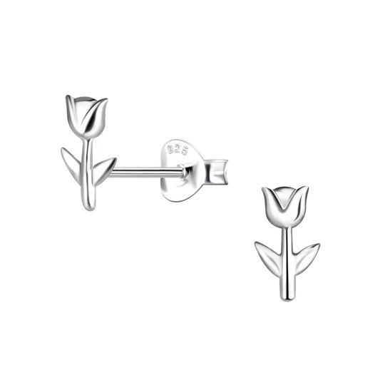 Silver Tulip Flower Stud Earrings - 925 Sterling Silver Women's Jewelry