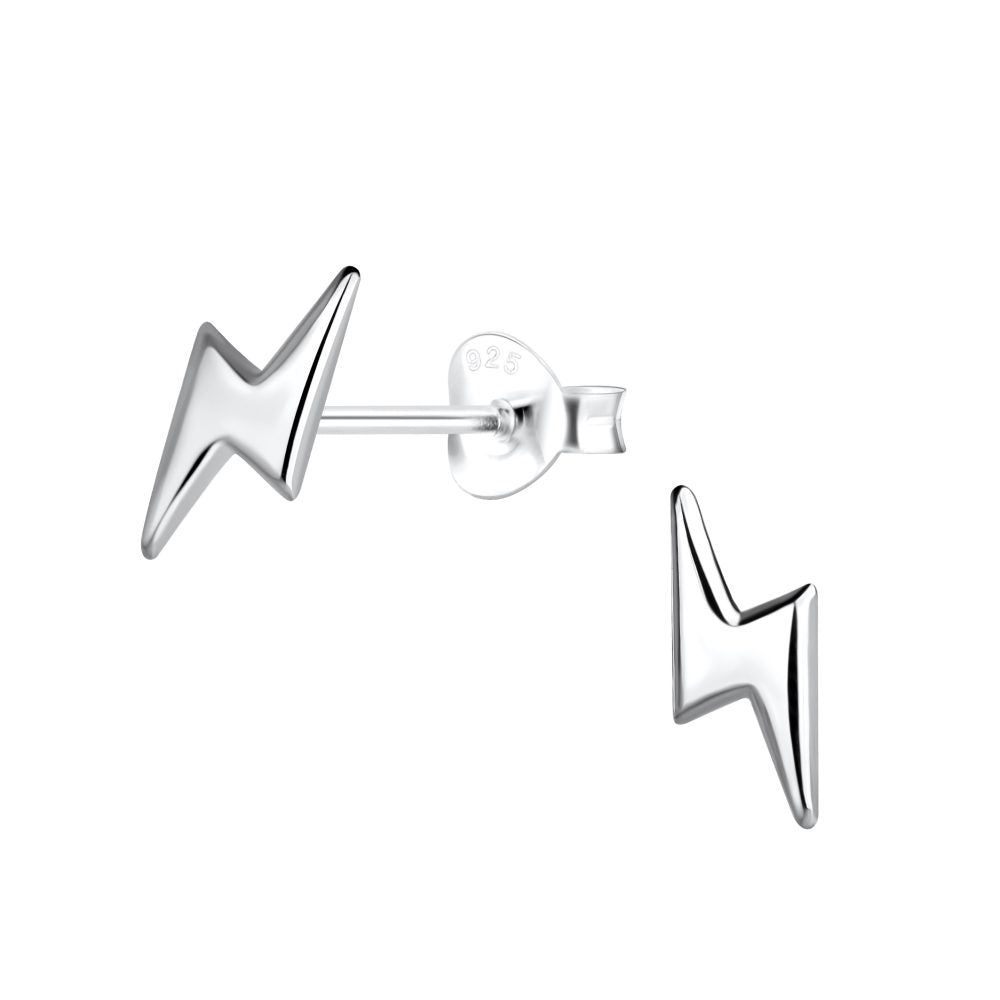 Silver Thunder Bolt Stud Earrings - 925 Sterling Silver Women's Jewelry