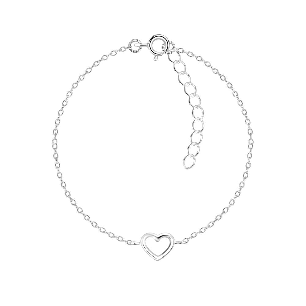 Silver Heart Bracelet - 7 Inches - 925 Sterling Silver