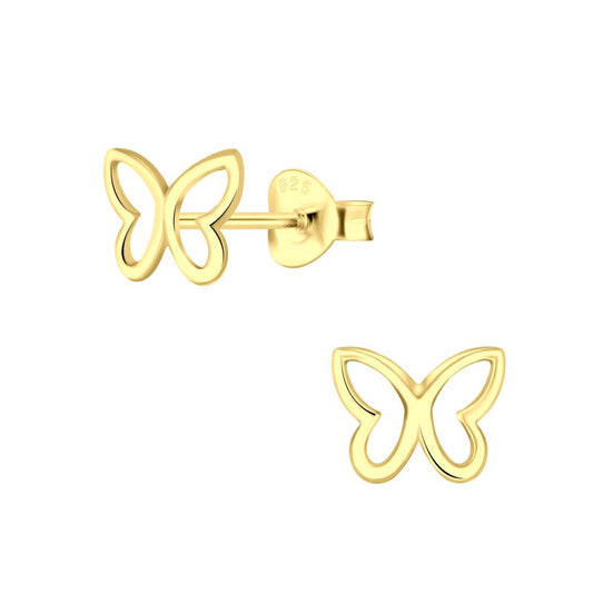 Butterfly Stud Earrings with Gold Finish - 925 Sterling Silver Women's Jewelry