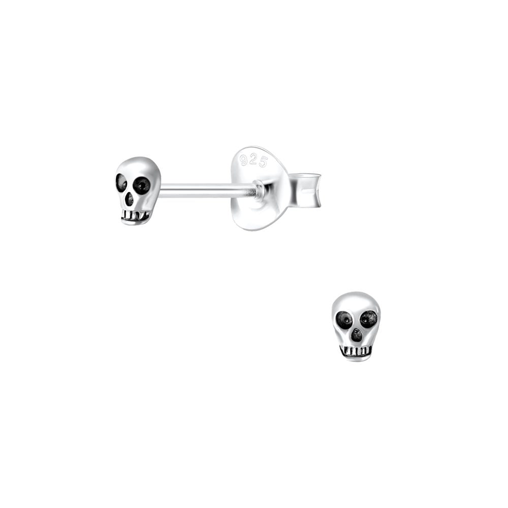 Silver Skull Stud Earrings - 925 Sterling Silver