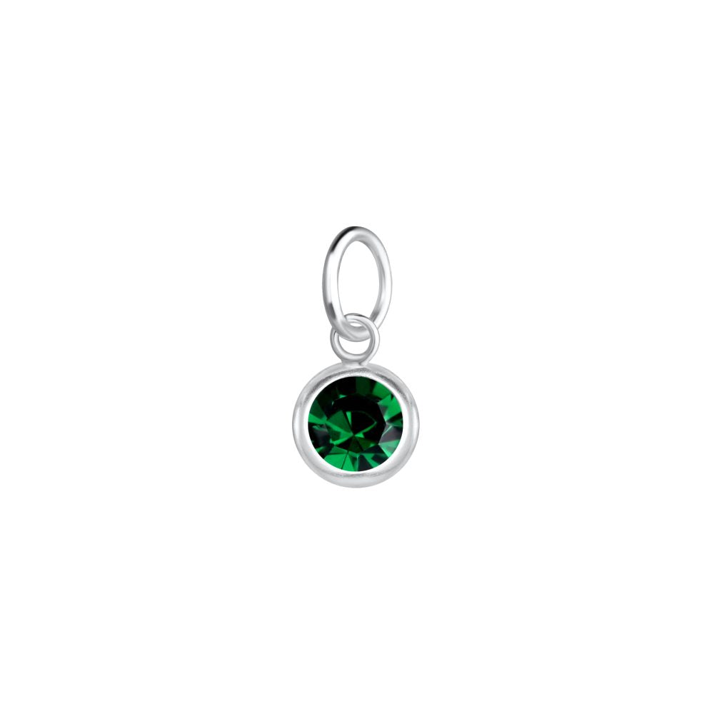 5mm Round Crystal Silver Pendant - Emerald - 925 Sterling Silver Women's Jewelry