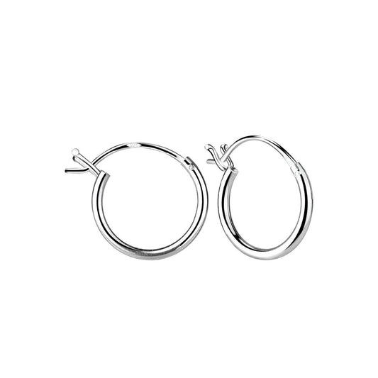 12mm Silver French Lock Hoop Earrings - 925 Sterling Silver Women's Jewelry