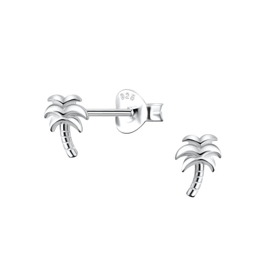 Silver Palm Tree Stud Earrings - 925 Sterling Silver Women's Jewelry