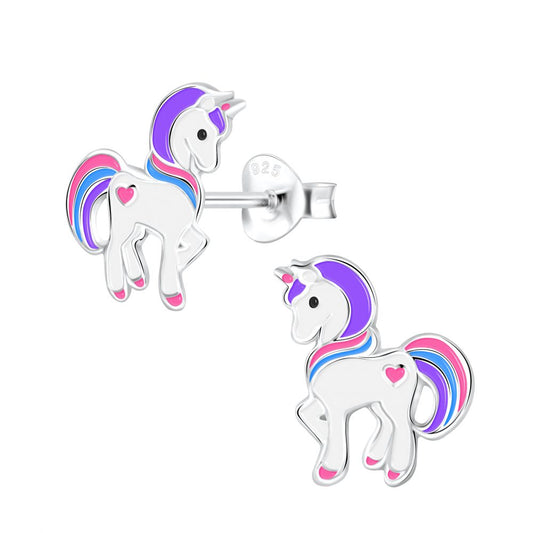 Unicorn Purple Pink Stud Earrings - 925 Sterling Silver