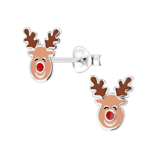 Reindeer Christmas Stud Earrings - 925 Sterling Silver Women's Jewelry