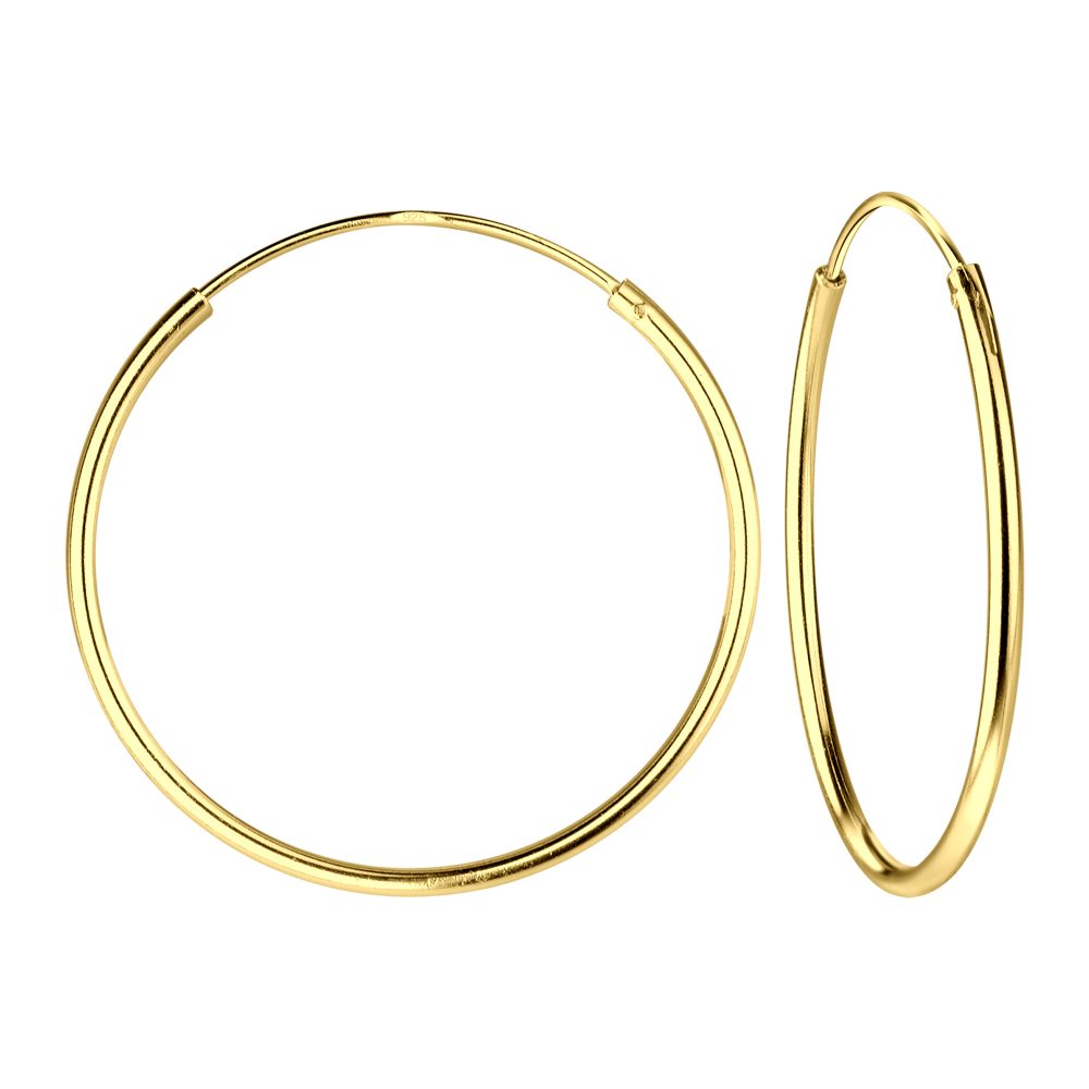 25mm Hoop Earrings with Gold Finish - 925 Sterling Silver Women's Jewelry